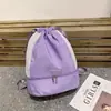 Bolsa de Ginástica Simples de Grande Capacidade Bolsa de Natação com Compartimento Seco e Úmido Compartimento Independente para Sapatos Bolsa de Yoga Mochila com Bolso de Cordão