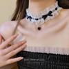 Collar de cinta de flores de malla de tela roja de Internet, collar de corazón de niña del mismo estilo, collar de alta gama dulce de moda al por mayor