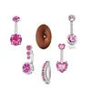 Set de 5 Piezas de Anillos para Ombligo en Estilo Básico Azul/Plata con Diseño de Corazón, Circonita de Doble Extremo, Joyería Simple para Piercings al por Mayor