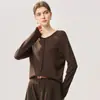 Nuevo Cárdigan de Punto Redondo de Lana Pura Otoño/Invierno 2026 Manga Larga Color Sólido con Bolsillo y Dobladillo Enrollado Ajuste Holgado Suéter de Lana para Mujer