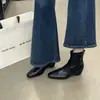 Botines estilo francés de punta cuadrada Chuyuji para mujer, nuevos botines ajustados de tacón bajo en color marrón claro con tacones gruesos, botines cortos versátiles para otoño e invierno