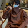 Suéter Vintage com Zíper Parcial Masculino Gola Alta Preguiçoso Oversized Jaqueta Suéter Outono e Inverno