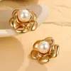Pendientes Transfronterizos de Flor de Camelia y Perla de Nuevo Producto, Pendientes de Acero Inoxidable, Pendientes Exquisitos de Moda de Nicho, Venta al por Mayor
