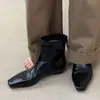 Botas femininas curtas minimalistas Maillard em couro bovino super macio 2026 novo bico quadrado salto baixo Chelsea botas femininas justas