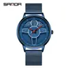 Reloj de cuarzo Sanda New 1110 de malla de cuero con volante para hombre, moderno y elegante.