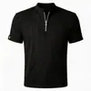 Camiseta Masculina de Verão Fina de Tricô com Zíper Meio e Manga Curta, Estilo Old Money Cool e Sofisticado, Costurada, Slim Fit