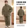 Pijama de Coral Fleece para Hombre Invierno Tres Capas Algodón Engrosado Forrado de Polar Juvenil Hombre Cálido Ropa de Casa Otoño e Invierno