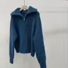 Tejido de punto con mezcla de lana y hilo de brezo azul, solapa grande, doble cremallera, cárdigan, abrigo suéter adelgazante holgado para Otoño Invierno