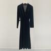 2025 Vestido Negro Mujer Otoño Nuevo Manga Larga Cintura 16 Puntos Peinado Lavable a Máquina Elegante Cuello en V Vestido Negro Pequeño