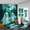 Cortina de Ducha Fantasma de Halloween Felpudo Juego de Cuatro Piezas Serie 5 Baño Separación Seco y Húmedo Cortina de Ducha Cortina de Ducha Impermeable