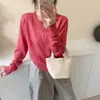 Cardigan Fino de Tricô Macio e Amigo da Pele Feminino Curto Outwear Suéter Gola Tesoura Manga Longa Top Externo Feminino Cor Pura