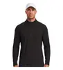 Top Masculino Gola Alta Meio Zíper Manga Longa tipo Algodão, Leve, Respirável, Elástico, Amigo da Pele, para Uso ao Ar Livre, Fitness, Camiseta Casual