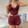 Comercio Exterior Venta Caliente Transfronterizo Europeo y Americano Lencería Erótica Sexy Sujetador de Tirantes Huecos con Escote Profundo Conjunto de Shorts con Ribete de Encaje