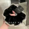 Scrunchie Veludo Pérola Negra Estilo Retrô Tendência Estilo Socialite Rabo de Cavalo Corda de Cabelo Durável