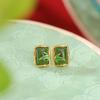 Pendientes de plata de ley S925 con diseño de jade hetiano, jaspe, esmalte de estilo vintage nacional, hoja de bambú y bambú, con forma cuadrada, de Yuebao Jewelry