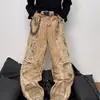 2026 Novos Calças Largas Irregulares Estilo Streetwear Americano, Destruição Equilibrada, Jeans Cor Damasco Scimitar Wasteland Tendência