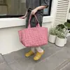 Bolsa de Lona a Cuadros de Gran Capacidad Popular de Este Año Otoño Ins Moda Estilo Literario Perezoso Bolso de Hombro de Compras