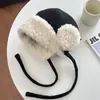 Sombrero de Orejera de Lana de Cordero Simple Estilo Coreano Otoño Invierno para Mujer, Versátil, de Atar, Cálido, Sombrero Pullover, de Moda, para Esquiar, Ciclismo, Gorro para la Cabeza