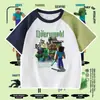 Camiseta Infantil de Minecraft Creeper Bloques de Color Manga Corta Niños y Niñas Manga Media Ropa Infantil 9