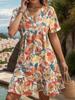 2024 transfronterizo europeo y americano estación independiente AliExpress primavera y verano nuevo velocidad cuello V estampado plisado vestido de manga corta ropa de mujer