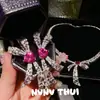 Palácio Dopamina Rouge Pó Laço Gema Colar Joia de Alta Costura Borboleta Francesa Brilhante Diamante Conjunto de Brincos