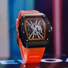 Nuevo reloj Richard para hombre con diseño calado, forma de barril, tapa trasera de rosca, correa de silicona, reloj de cuarzo deportivo