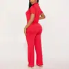 Pijama de verano rojo para mujer transfronterizo, conjunto de dos piezas con cuello camisero, manga corta y pantalón largo, ropa de casa nocturna para mujer