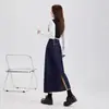 Falda de Mezclilla Botonada con Diseño Seleccionado de Corazón Geométrico para Mujer en Primavera y Verano Aspecto Adelgazante Cintura Alta Falda de Línea A con Abertura que Cubre la Cadera de Longitud Media