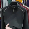 Moletom de veludo cationic double-sided 300g para homens, novo modelo outono 2026, gola alta com zíper parcial, blusa básica casual masculina