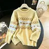 Suéter Fair Isle Mujer 2026 Otoño Invierno Nuevo Perezoso Sensación de Alta Gama Tejido Amarillo Estilo Coreano Suelto Top de Lana