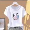 Camiseta Casual de Alta Qualidade com Estampa de Letras, Manga Curta para Mulheres, Verão, Gola Redonda, Solta e Versátil, Top da Moda Estilo Mãe