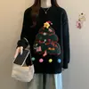 Suéter de Tricô Vermelho Estilo Preguiçoso Europeu e Americano Personalizado para Mulheres Outono e Inverno 2025 Tricô Casual de Gola Redonda para Mulheres