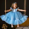 Vestido de un año para bebé niña Titok almacén de ultramar fiesta de cumpleaños niña pequeña lindo azul infantil vestido de princesa para niña