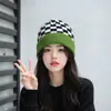 Gorro de Lana Tejido para Mujer Otoño e Invierno Versátil Circunferencia de Cabeza Grande Verde Holgado Ins Moda para Adelgazar la Cara Juego de Guantes