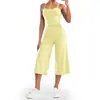 Tk Conjunto de Yoga Lulu Amarillo Más Vendido Pantalones de Pierna Ancha Cropped de Cintura Alta Conjunto de Entrenamiento Fitness de Sensación Desnuda para Mujer