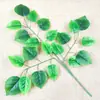 Hojas de álamo artificiales, ramas y hojas falsas, hojas verdes laminadas, plantas verdes para paisajismo y decoración de jardines, venta al por mayor