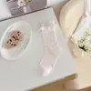 Calcetines Finos de Verano para Mujer, Adorno Dulce de Encaje, Calcetines en Capas, Estilo Ballet, Calcetines de Malla Ultra-Finos hasta la Pantorrilla, Calcetines de Mujer de Moda