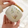 Pote de Chá Redondo Minimalista Flor de Osmanthus Gatinho Pote Selado Cinza Cerâmica Fino Pote de Armazenamento de Chá de Alta Qualidade