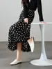 Falda Larga de Calidad de Mostrador Nueva Primavera 2026 Estilo Retro de Lunares para Mujer, Cintura Alta, Línea A, Ribeteada con Encaje Negro