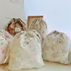 Doble algodón algodón peinado bolsillo con cordón cordón de encaje bolsa de almacenamiento floral pequeña bolsa de algodón fabricantes al por mayor