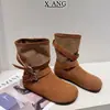 Botas de mujer de cuero estilo vintage color marrón Maillard con plataforma interior, botines estilo Birkenstock, botas de cowboy western