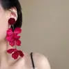 Nuevos Pendientes de Flor de Rosa Roja Retro Chinoiserie Pendientes de Alto Nivel Estilo Hong Kong Pendientes Exagerados Estilo Vacacional para Mujer