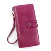 Cartera Larga para Mujer Estilo Coreano Cremallera Distintiva Bolso de Mano tipo Clutch de Cuero Encerado Bolso de Mano Elegante Cartera para Certificados y Monedas