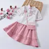 Hanfu para niñas, nuevo de verano, falda de manga corta para niños pequeños y medianos con bolso, bebé, verano con bolso, falda, venta al por mayor