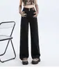Calça jeans de perna larga com veludo plus size para mulheres, novo estilo primavera/outono 2026, cinza cimento, cintura alta, caimento justo, não gruda nas pernas, perna reta, calça comprida até o chão