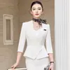 Conjunto de Traje sin Cuello para Mujer Primavera/Verano 2026, Manga Tres Cuartos, Azul Oscuro, Ceñido a la Cintura, Conjunto de Vestido Formal Profesional de Hotel de Alta Gama