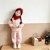Conjunto de dos piezas de sudadera de dibujos animados para niños en stock, pantalón de chándal con estampado de dibujos animados de manga larga para niñas, ropa para niños disponible para dropshipping