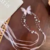 Estilo Coreano Elegante Strass Perla Mariposa Cinta Nicho Alto Sentido de Gama Collar para Clavícula Hilo de Pescar Transparente Collar Gargantilla Mujer