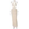 Europeu e Americano Transfronteiriço Amazon Sexy Street Style Desejo Puro Gola Halter Envolto no Peito Vazado Splicing Vestido de Amarrar para Mulheres