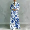 Coleção Outono 202: Nova Moda Feminina Europeia e Americana, Vestido Longo de Alta Qualidade, Vestido Estampado Casual de Caimento Solto Estilo Francês